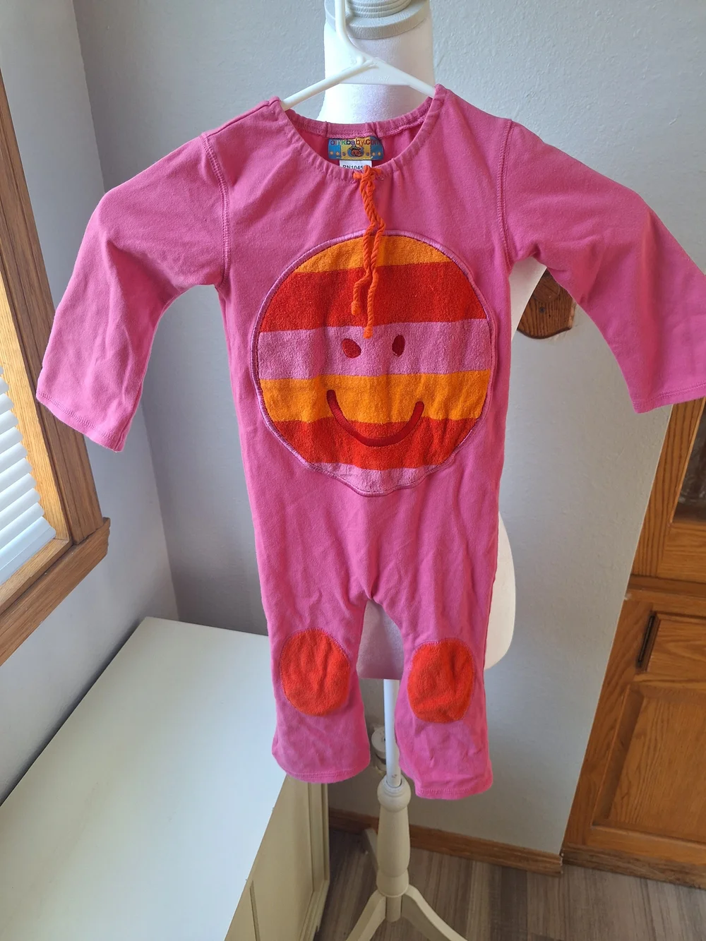 Pink Kids One-Piece Bodysuit with Striped Smiley Face
